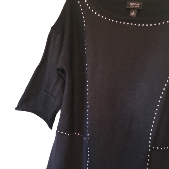 Nicole by Nicole Miller Black Studed High Low Boho Pullover Sz Small - Picture 4 of 5